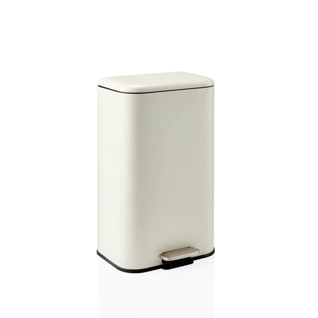 Poubelle Clean 1 beige avec pédale argentée et couvercle fermé de hjh OFFICE