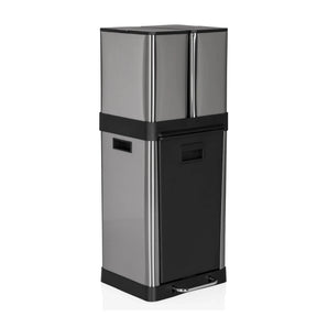 Poubelle CLEAN 3 argentée avec clapet frontal noir et pédale de hjh OFFICE