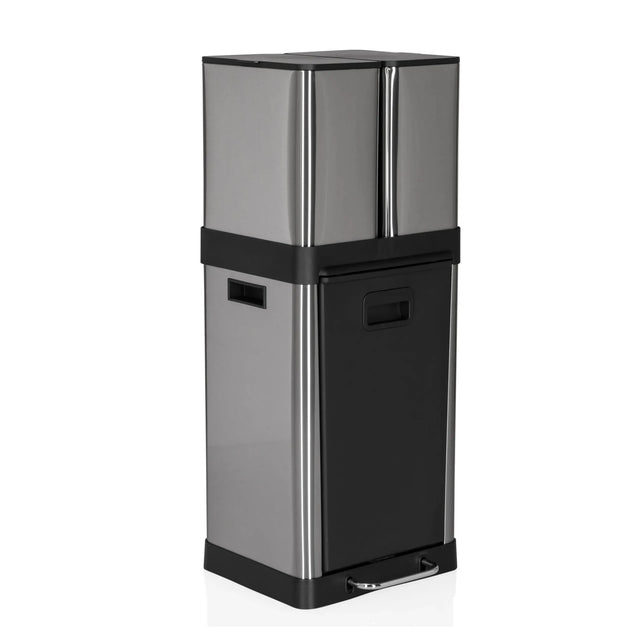 Poubelle CLEAN 3 argentée avec clapet frontal noir et pédale de hjh OFFICE