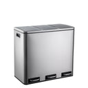 Poubelle argentée Clean 9 avec trois compartiments séparés et couvercles noirs de hjh OFFICE