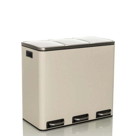 Poubelle Clean 9 beige à trois compartiments et pédales argentées de hjh OFFICE