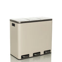 Poubelle Clean 9 beige à trois compartiments et pédales argentées de hjh OFFICE