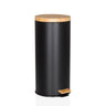 Poubelle CLEAN BAMBOO en noir mat avec couvercle en bois et pédale de hjh OFFICE