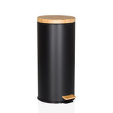 Poubelle CLEAN BAMBOO en noir mat avec couvercle en bois et pédale de hjh OFFICE