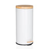 Poubelle CLEAN BAMBOO blanche avec finition mate, couvercle en bambou et pédale de hjh OFFICE