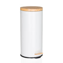 Poubelle CLEAN BAMBOO blanche avec finition mate, couvercle en bambou et pédale de hjh OFFICE