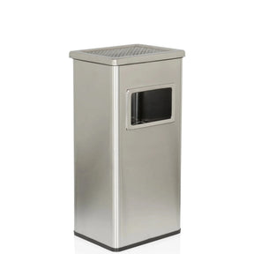 Cendrier sur pied CLEAN I argenté en acier inoxydable avec couvercle perforé et ouverture de hjh OFFICE