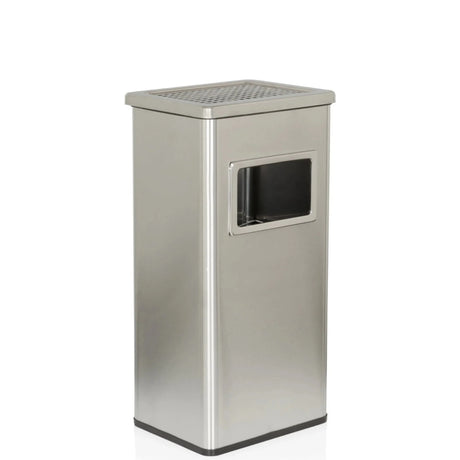 Cendrier sur pied CLEAN I argenté en acier inoxydable avec couvercle perforé et ouverture de hjh OFFICE