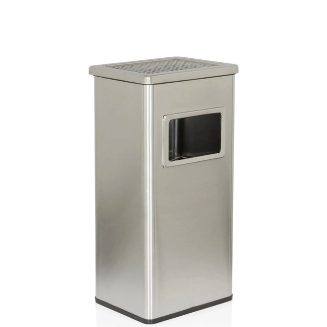 Cendrier sur pied CLEAN I argenté en acier inoxydable avec couvercle perforé et ouverture de hjh OFFICE