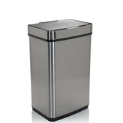 Poubelle à capteur CLEAN IV en argent avec couvercle plat et surface en acier inoxydable brillant de hjh OFFICE