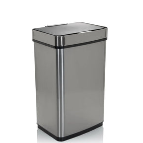 Poubelle à capteur CLEAN IV en argent avec couvercle plat et surface en acier inoxydable brillant de hjh OFFICE