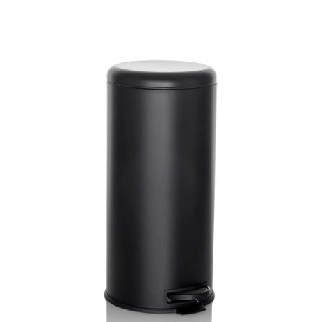 Poubelle CLEAN STEP noire de forme cylindrique avec ouverture à pédale de hjh OFFICE