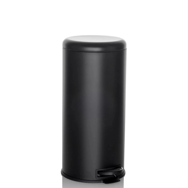 Poubelle CLEAN STEP noire de forme cylindrique avec ouverture à pédale de hjh OFFICE