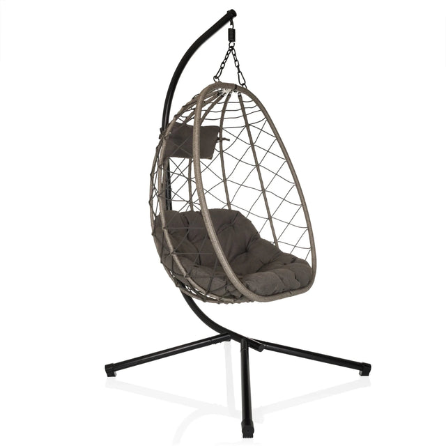 Fauteuil suspendu COCOVA avec coussin gris, aspect tressé et structure noire de hjh LIVING
