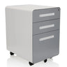 Caisson sur roulettes COLOR PLUS I en métal blanc et gris avec trois tiroirs et roulettes de hjh OFFICE