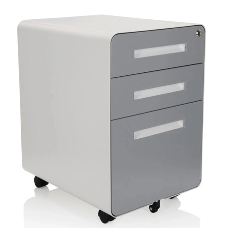 Caisson sur roulettes COLOR PLUS I en métal blanc et gris avec trois tiroirs et roulettes de hjh OFFICE