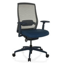 Siège de bureau de qualité professionnelle COLORE avec assise rembourrée bleue, dossier en maille grise et accoudoirs de hjh OFFICE