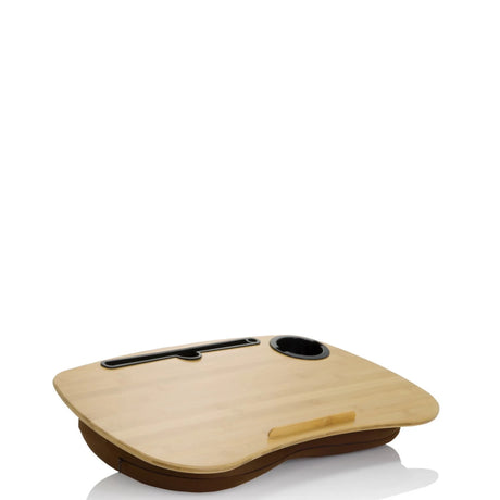 Support pour ordinateur portable COMFILAP I en bambou marron avec porte-gobelet et rangement intégrés de hjh OFFICE