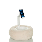 Support de téléphone portable & tablette COMFILAP II beige avec base en peluche et bras articulé blanc de hjh OFFICE