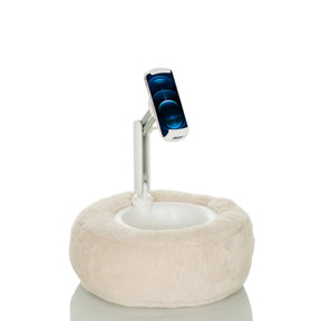 Support de téléphone portable & tablette COMFILAP II beige avec base en peluche et bras articulé blanc de hjh OFFICE