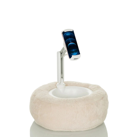 Support de téléphone portable & tablette COMFILAP II beige avec base en peluche et bras articulé blanc de hjh OFFICE