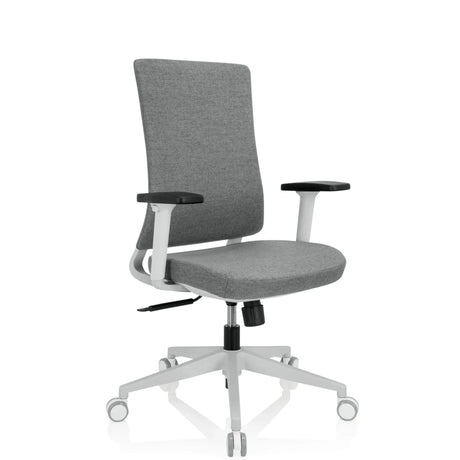 Siège de bureau de qualité professionnelle COMFIO WP avec revêtement en tissu gris, accoudoirs blancs et piètement blanc de hjh OFFICE