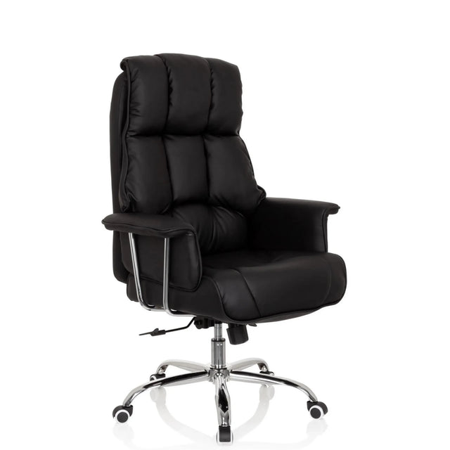 Siège de direction de qualité professionnelle COMMANDER noir avec revêtement capitonné et piètement étoile brillant de hjh OFFICE