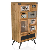 Buffet couleur bois CONTINENTO S de style vintage avec différents tiroirs et porte en verre de hjh LIVING