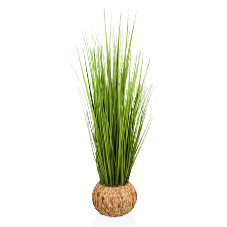 Plante artificielle CORTADERIA en vert avec cache-pot tressé en matières naturelles de hjh OFFICE