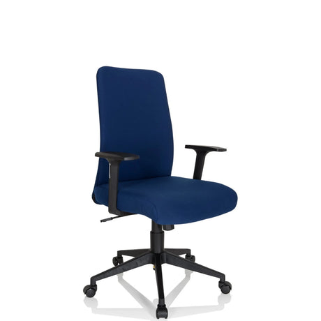 Siège de bureau à domicile COSIO I avec revêtement en tissu bleu, accoudoirs noirs et roulettes de hjh OFFICE