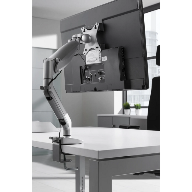 Bras d'écran flexible argenté CPSA avec fixation de bureau pour un moniteur de hjh OFFICE PRO