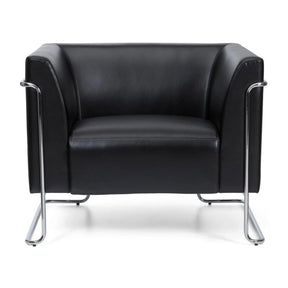 Fauteuil rembourré noir CURACAO avec revêtement en cuir et structure en métal chromé de hjh OFFICE
