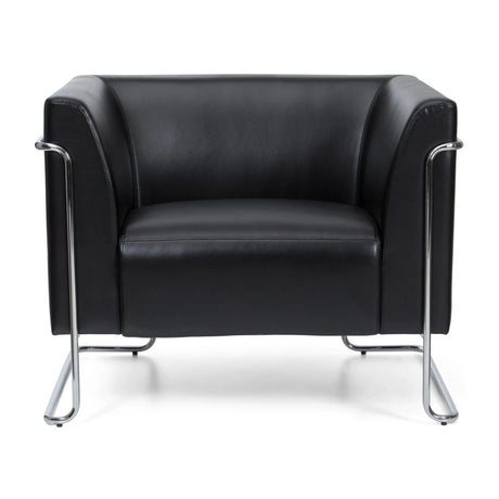 Fauteuil rembourré noir CURACAO avec revêtement en cuir et structure en métal chromé de hjh OFFICE