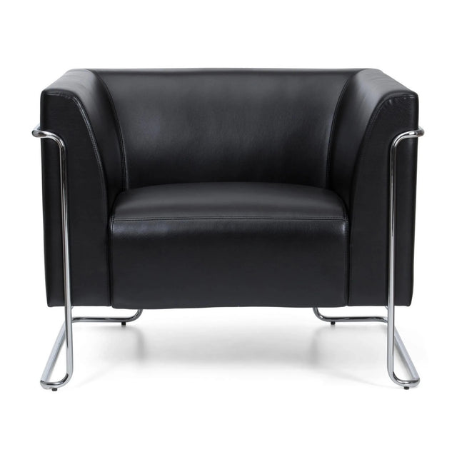 Fauteuil rembourré noir CURACAO avec revêtement en cuir et structure en métal chromé de hjh OFFICE