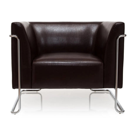 Fauteuil rembourré marron CURACAO avec surface lisse et structure en métal chromé de hjh OFFICE
