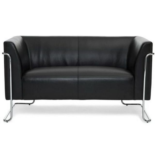 Canapé lounge CURACAO noir deux places avec structure en chrome brillant de hjh OFFICE