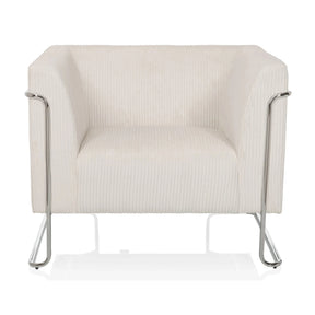 Fauteuil de salon Curacao Cord blanc avec revêtement en tissu côtelé et structure métallique argentée de hjh LIVING