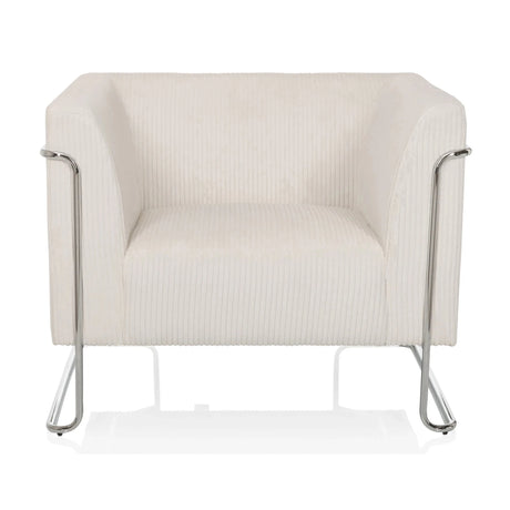 Fauteuil de salon Curacao Cord blanc avec revêtement en tissu côtelé et structure métallique argentée de hjh LIVING