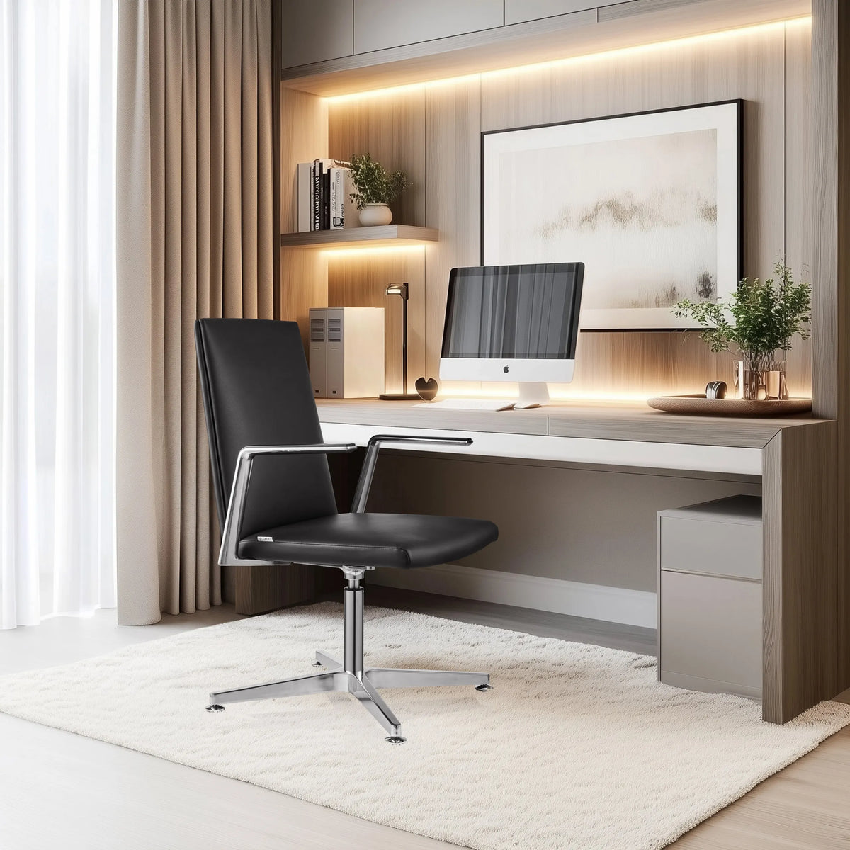 Siège visiteur noir AMBASSADO V avec accoudoirs et piètement étoile dans un bureau moderne de hjh OFFICE