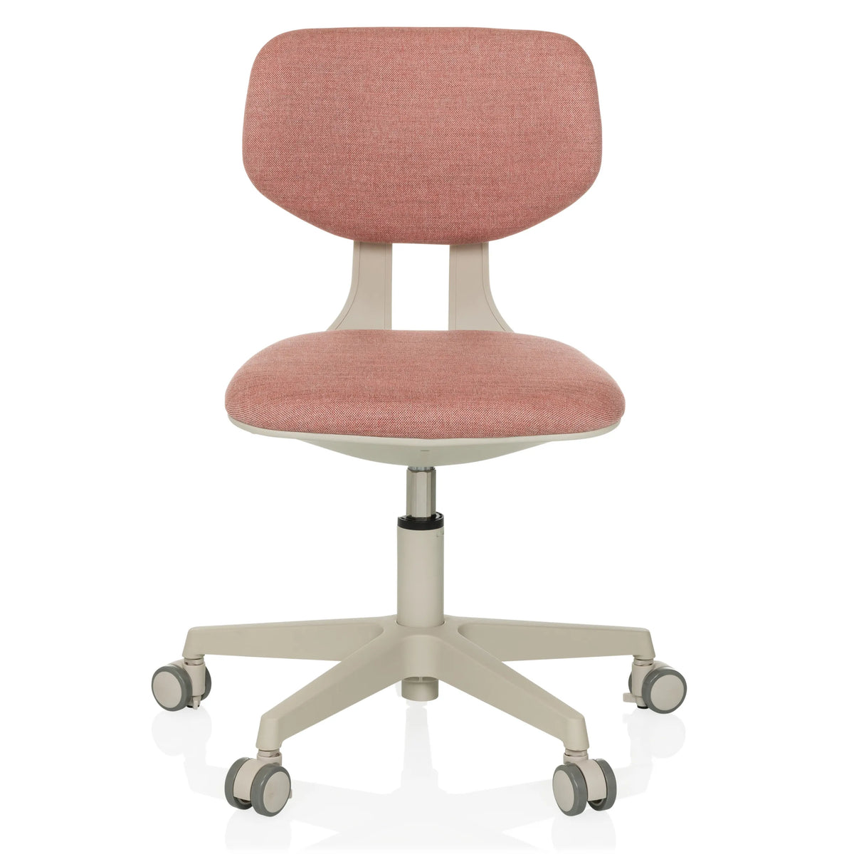 Chaise pivotante pour des enfants KIDDY CLASSIC rose avec assise rembourrée et base à cinq roulettes de hjh OFFICE – vue à 360° (vue de face 0°)