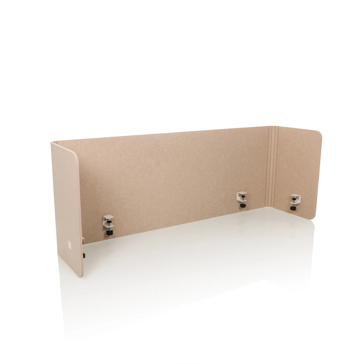 Cloison de table beige FLEXMIUT U avec ailes latérales et quatre clips de fixation de hjh OFFICE – vue à 360° (vue de trois quarts avant 30°)