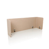 Cloison de table beige FLEXMIUT U avec ailes latérales et quatre clips de fixation de hjh OFFICE – vue à 360° (vue de trois quarts avant 30°)