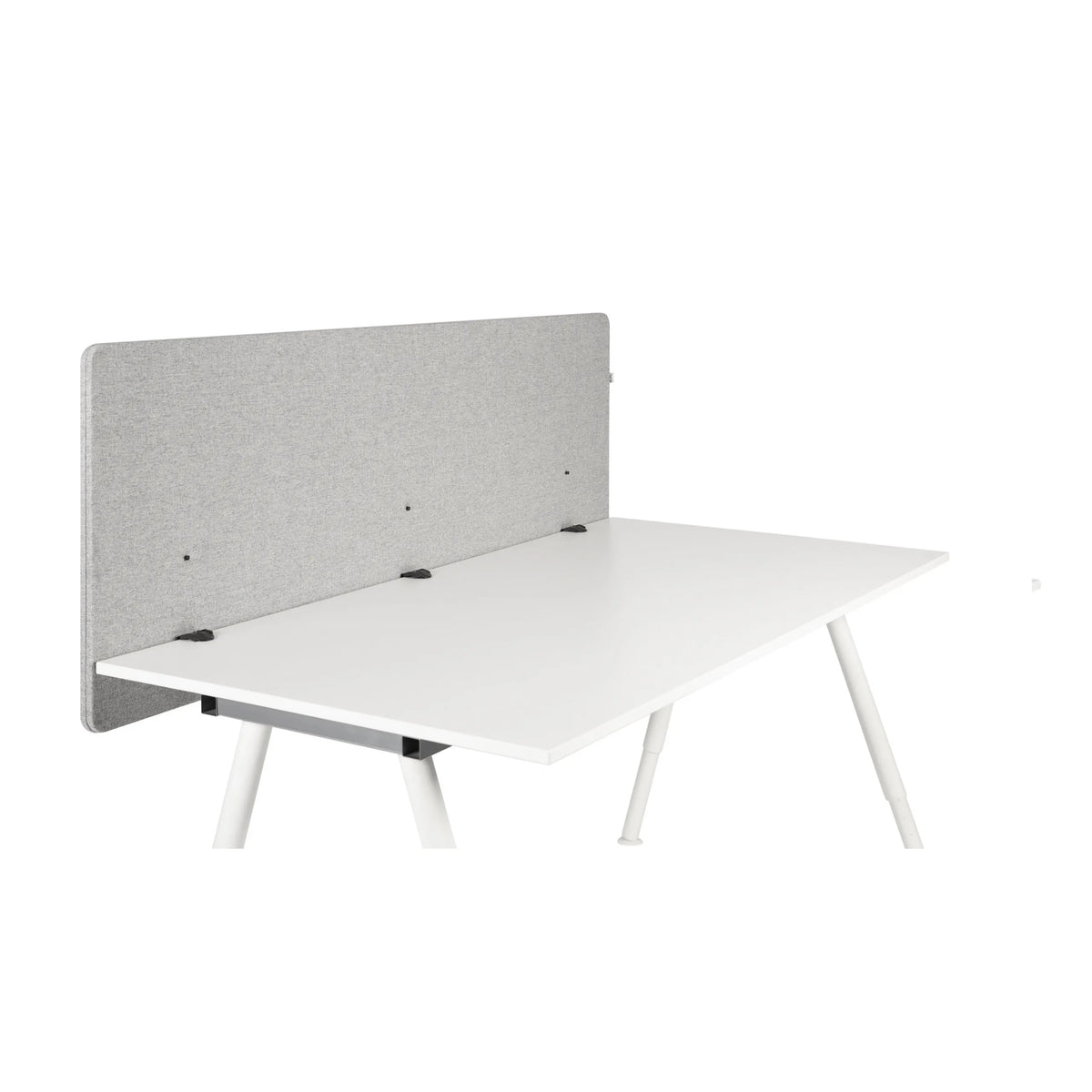 Cloison de table FLEXMIUT D 160 gris clair chiné sur un bureau blanc de hjh OFFICE – vue à 360° (vue de face 0°)