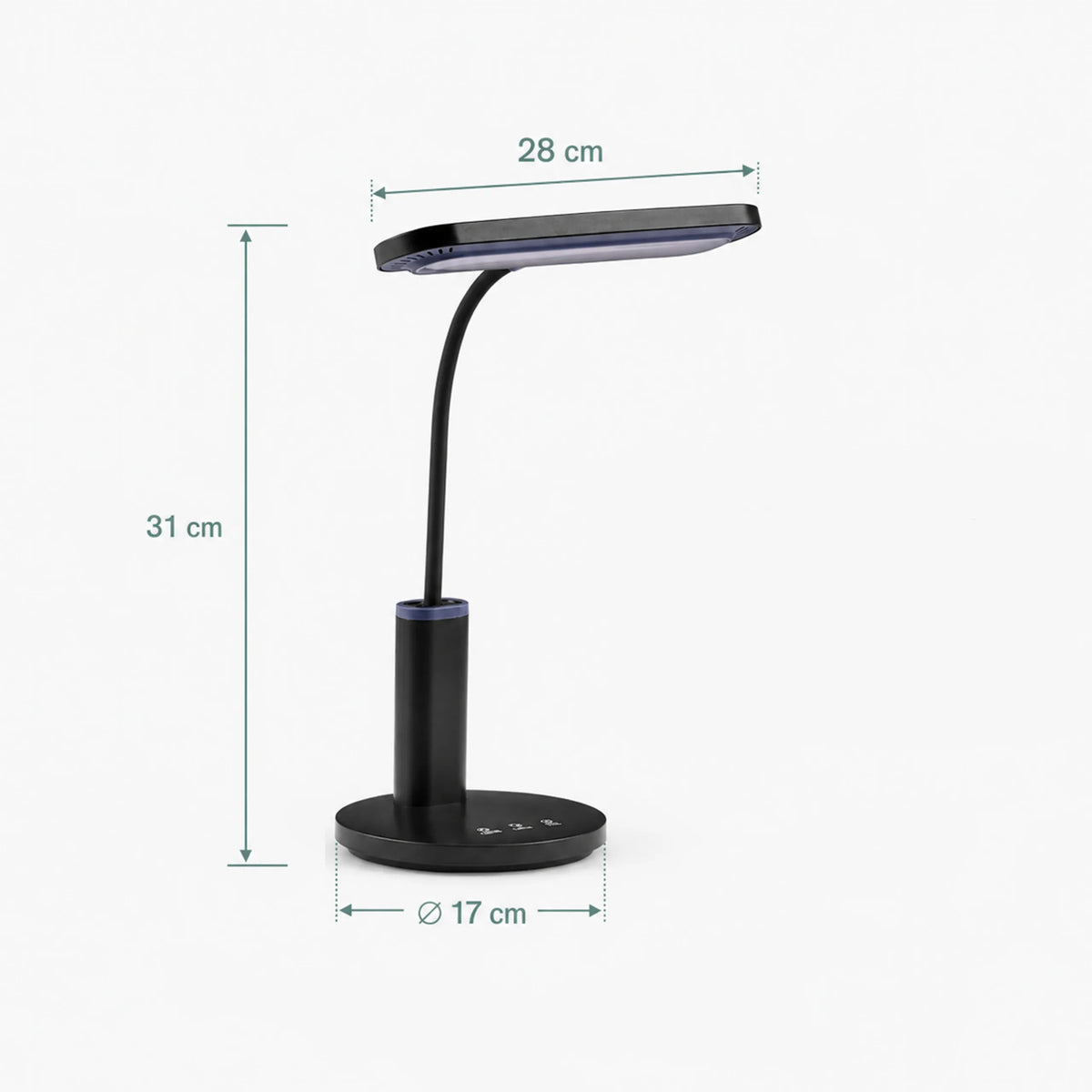Dessin dimensionnel de la Lampe de Bureau Lumanova D4 avec une hauteur de 31 cm et une largeur de 28 cm de hjh OFFICE