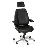 Siège pivotant XXL 24 HOURS noir en cuir avec appuie-tête et pied à cinq roulettes de hjh OFFICE – vue à 360° (vue de face 20°)