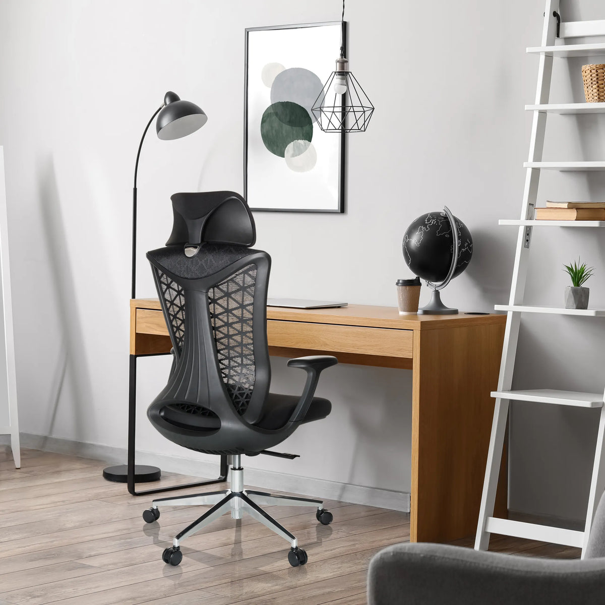 Siège de bureau de qualité professionnelle FALEO B noir avec dossier en maille et appuie-tête de hjh OFFICE