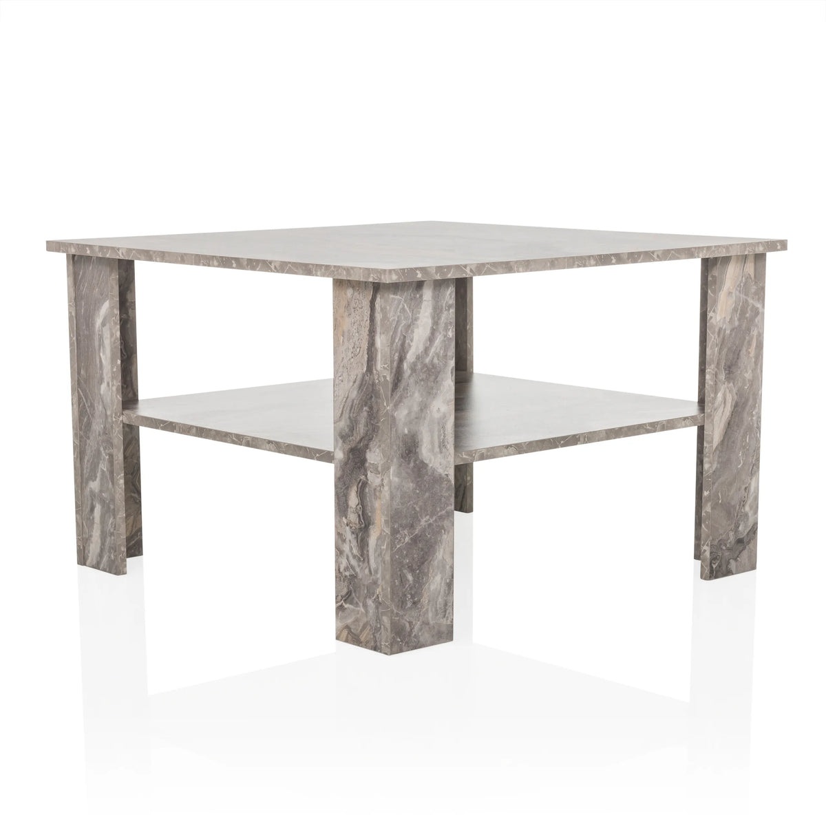 Table basse grise BISMO avec une étagère effet marbre de hjh LIVING – vue à 360° (vue de trois quarts avant 30°)