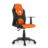 Chaise pivotante pour des enfants KID GAME AL noire et orange avec dossier en maille et base à cinq roulettes de hjh OFFICE – vue à 360° (vue de trois quarts avant 40°)