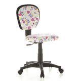 Chaise pivotante pour des enfants KIDDY TOP avec motif coloré de cœurs et de fleurs et base à cinq roulettes de hjh OFFICE – vue à 360° (vue de trois quarts avant 40°)
