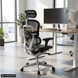 Siège de direction de luxe ERGOHUMAN GEN2 avec dossier en maille et revêtement en cuir noir de hjh OFFICE (image générée par IA)